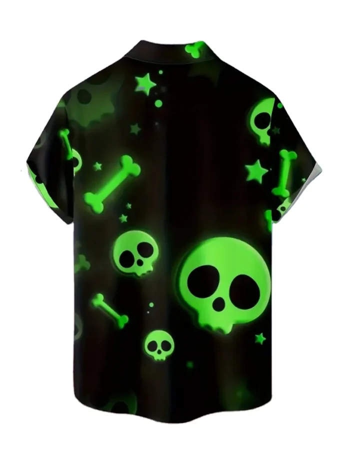 Men's Halloween Skulls Print Hawaiian Beach Shirt for Summer Short Sleeve Knitted Clothing for Big Tall Males