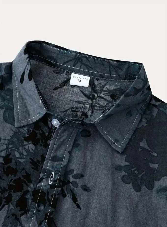 Men's Casual Hawaiian T-shirt with 3D Flowery Pattern Non-Stretch Crew Neck Short Sleeve Summer Clothes