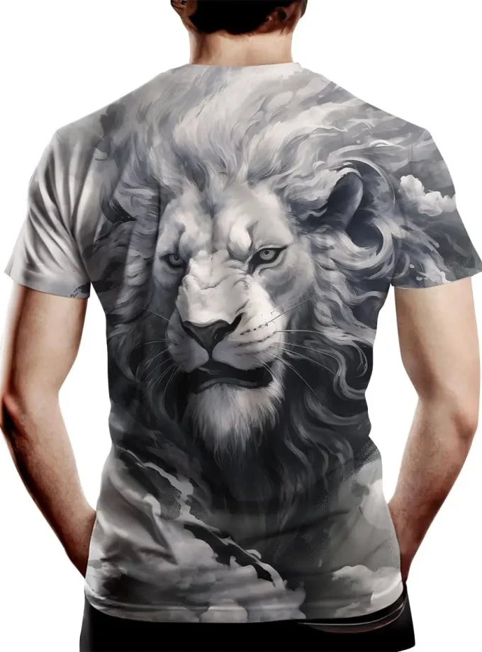 Men's Casual Jersey Tshirt 3D Printed Lion Graphic Novelty Animal Design Oversized O-Neck Short Sleeve Tops Short Length