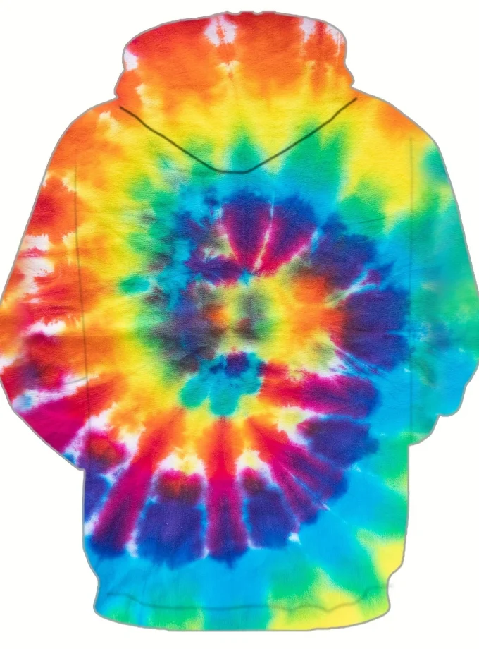Men's Hoodie Tie-Dye Graphic Fleece Fabric Long Sleeves Printed Pullover Hoodies with Pocket