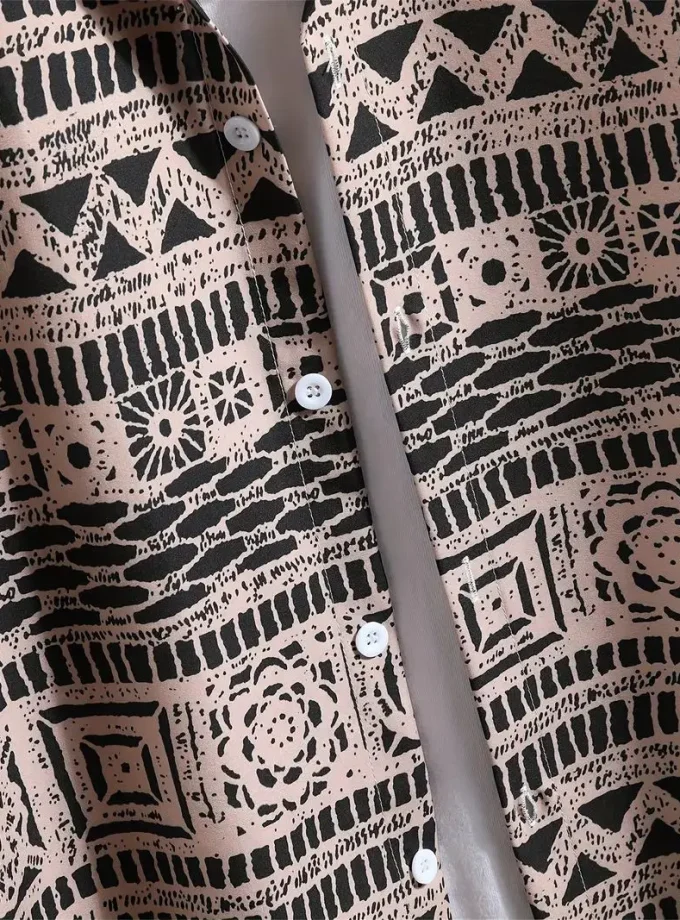 Men's Ethnic Floral Geometric Pattern Print Casual Button Shirt Short Sleeve Lapel Top for Summer Daily Wear Vacation Resorts