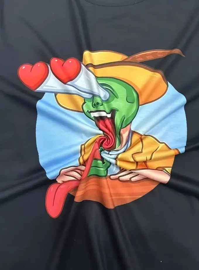 Men's Casual Short Sleeve V-Neck T-Shirt with Monster Graphic 3D Print Knitted Clothing for Outdoor Activities tshirts