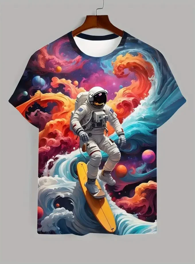 Lightweight Men's T-Shirt with Vibrant Astronaut Print Quick-Drying Breathable Outdoor Adventures Casual tshirts short sleeves