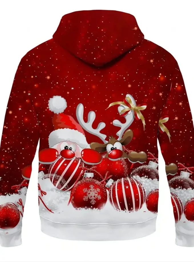 Men's Plus Size Cozy Deer Print Hoodie Soft Fleece Lining Fall Winter Active Sweatshirts Fashion Casual Design Relaxed Fit