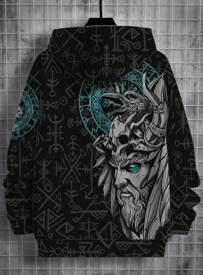 Men's Norse Elder Bull Head Graphic Sweatshirt 100% Polyester Crew Neck Slight Stretch Fleece Knit Regular Fit Spring/ Fall