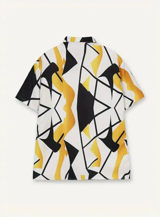 Men's Casual Short Sleeve Button-Up Shirt Unique Floral Geometric Print XL Size Breathable for Summer Outings Casual Attire