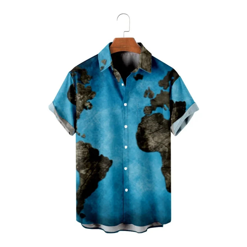 Men's  Shirt 3 D Digital Print Africa Map Vivid Short Sleeve Casual Shirts For Men - Image 5