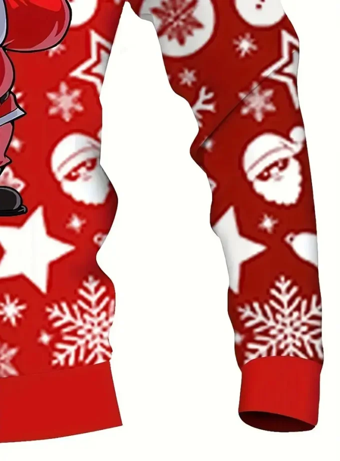Men's Plus Size Christmas Happy Santa Claus Graphic Print Pullover Hoodie Fashion Casual Fleece Sweatshirt Fall Winter Men's