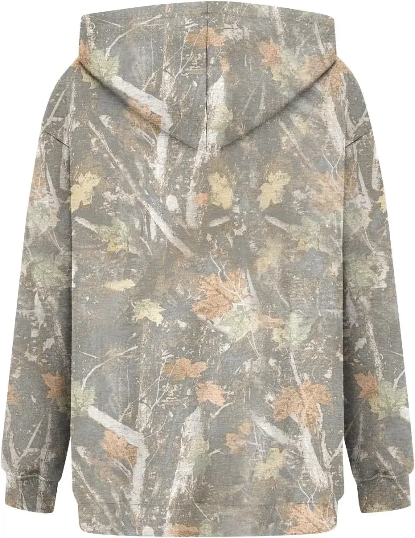 Men's Oversized Camo Hooded Pullover Sweatshirt Maple Leaf Pocket Solid Digital Technique Classic Puff Winter Season XS Size - Image 4