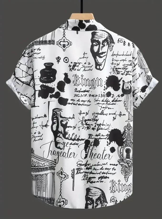 Men's Retro Letters Pattern Print Casual Short Sleeve Polo Shirt Top for Daily Wear or Vacation Resorts Beach