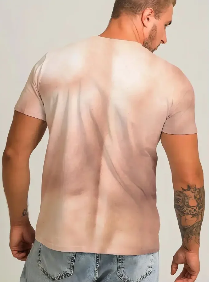 Men's Casual Sports Summer Tops 3D Digital Muscular Male Body Print T-Shirt Crew Neck and Short Sleeve Knitted Fabric