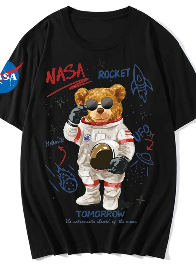 Men's 3D Printed T-shirt with Cartoon Bear Graffiti Toy Bear Pattern V-Neck Short Sleeve Chic Knitted Fabric