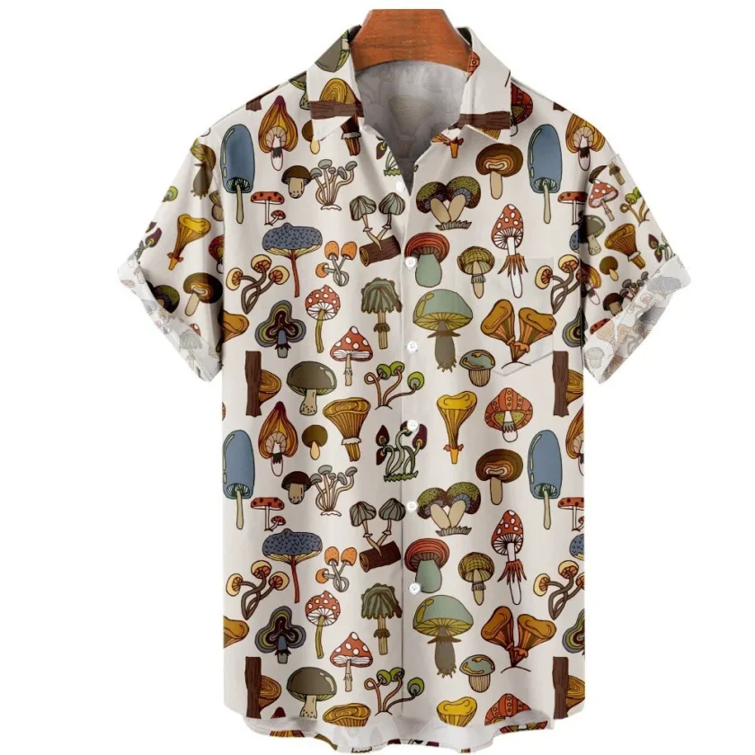 Men's Linen Button down Shirt Oversize Casual Mushroom Pattern Crocheted Fashion Breathable-Digital Printing - Image 2