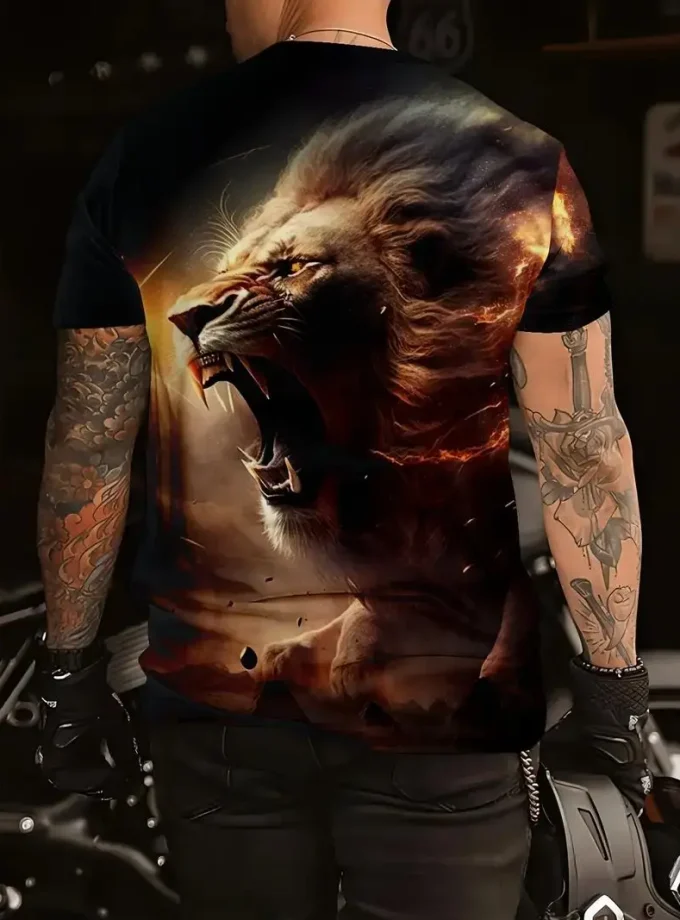 Men's 3D Digital Roaring Lion Pattern Print Crew Neck Short Sleeve T-Shirt Tops Summer Leisure Outdoors Activities