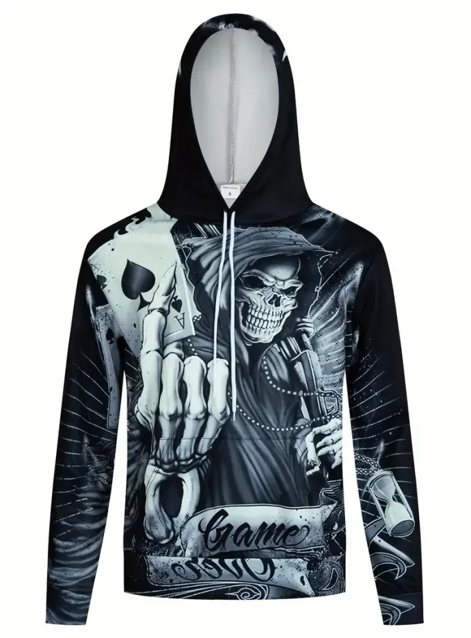 Men's Premium 3D Printed Skull Graphic Sweatshirt Fashionable Comfortable Stretch Fit Breathable Active Wear Outdoor Pullover