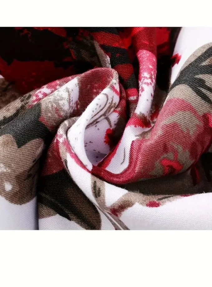 Men's Red Flower Printed Collar Shirt - Comfortable Short Sleeve, Fashionable Button Neck, Vacation Hawaiian Floral shirt