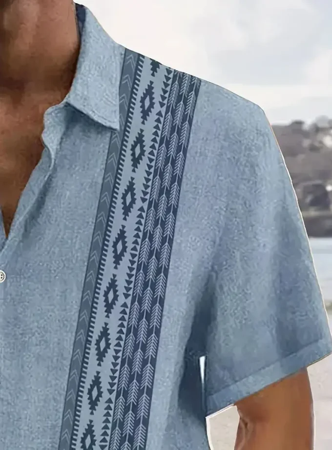 Men's Retro Style Hawaiian Shirt with 3D Stripe Print Breathable Short Sleeve Casual Shirt for Summer Vacation