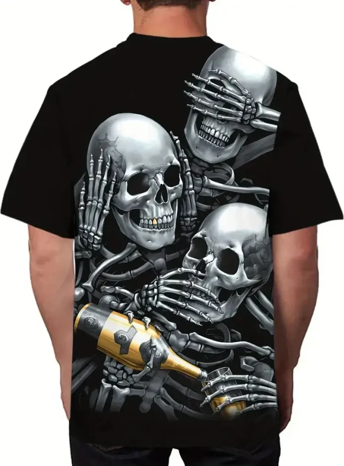 Men's Graphic Skull Print tshirt men's horror Short Sleeve Crew Neck T-Shirt Comfortable Everyday Wear for Outdoor Activities