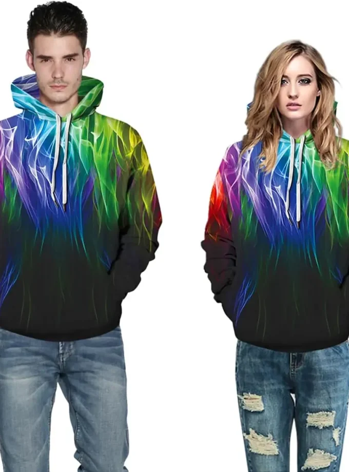 Men's Oversized Pullover Hoodie 3D Printed Solid Pattern Sweatshirt with Pockets Cool Outfits for Winter