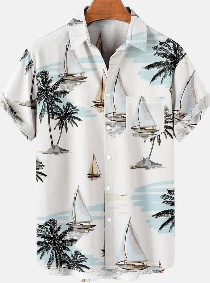 Men's Casual Short Sleeve Hawaiian Shirts with Geometric Stripe 3D Print Men's Shirt