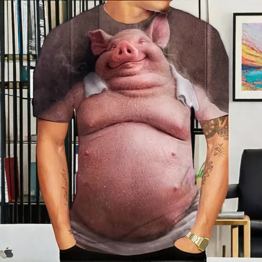 Men's Casual  Summer Tops Funny Pig 3D All Print Realistic Graphic T Shirt Short Sleeve Novelty Tees Knitted Neck - Image 5