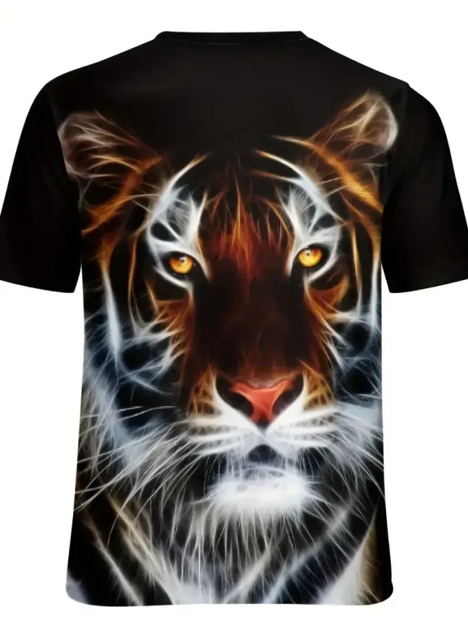 King of Forest Tiger 3D Digital Print Men's Crew Neck T-Shirt Casual Knitted Top with Short Sleeve Summer Outings Novelty Tee