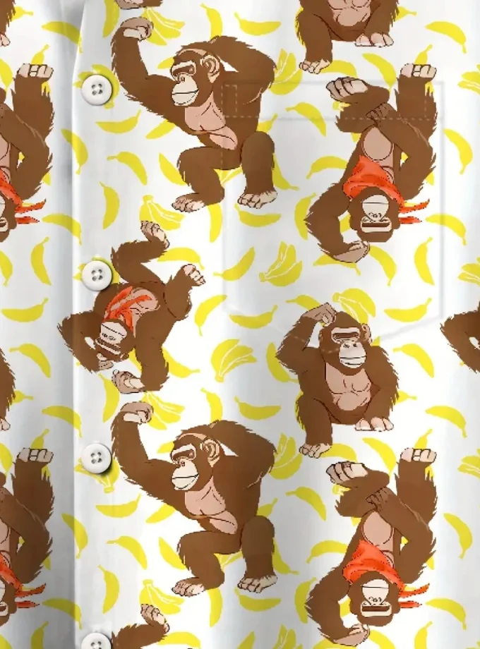 Men's Casual Short Sleeve Hawaiian Shirt with Monkey Print Breathable Lapel Button up for Summer Outdoor Activities