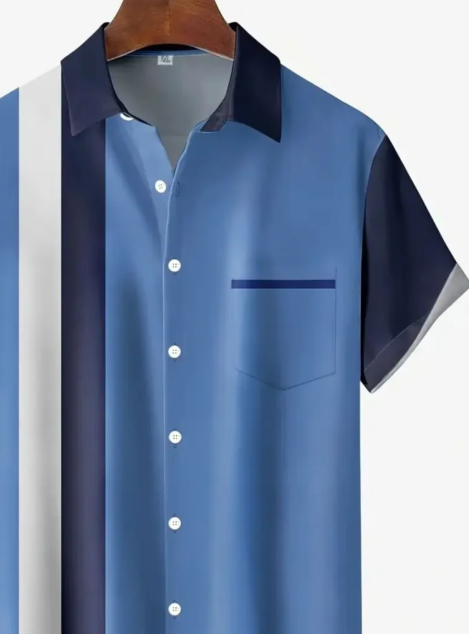 Men's Floral Striped Short Sleeve Shirt with Lapel Collar Breathable and Sustainable for Summer Vacation or Casual Wear