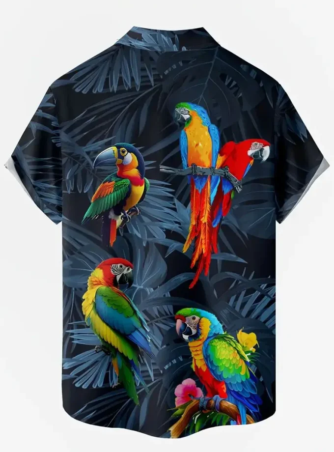 Men's Hawaiian Style 3D Parrot Graphic Print shirts Summer Short Sleeve Shirt Breathable shirts