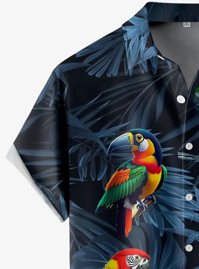 Men's Hawaiian Style 3D Parrot Graphic Print shirts Summer Short Sleeve Shirt Breathable shirts