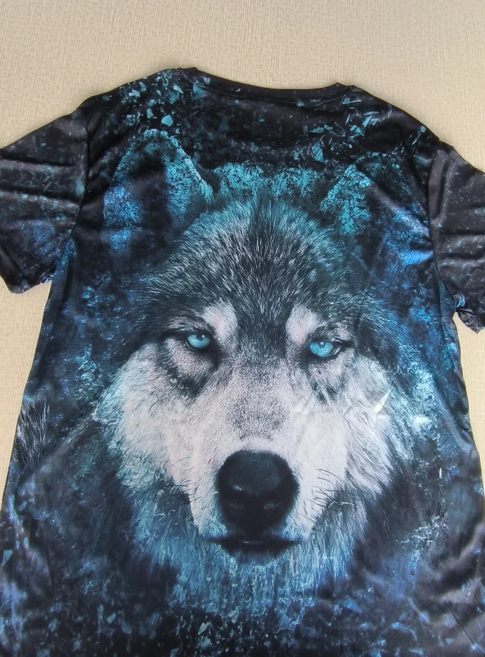 Men's 3D Wolf Print Graphic Design T-Shirt Summer Crocheted V-Neck Crew Neck Novel Tshirts with Pattern Short Sleeve