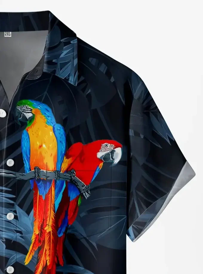 Men's Hawaiian Style 3D Parrot Graphic Print shirts Summer Short Sleeve Shirt Breathable shirts