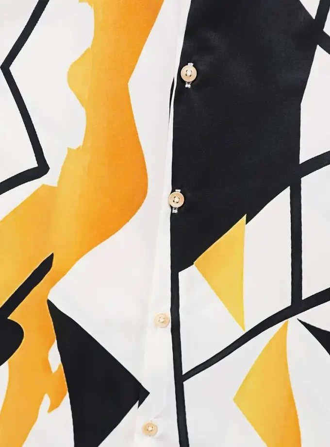 Men's Casual Short Sleeve Button-Up Shirt Unique Floral Geometric Print XL Size Breathable for Summer Outings Casual Attire