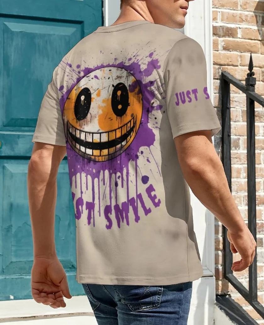 Men's Casual 3-D Graffiti Smile Graphic T-Shirt Breathable Short Sleeve Digital Print Plus Size Shirts - Image 4