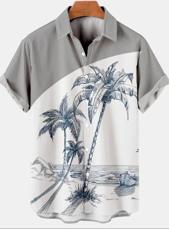 Men's Casual Short Sleeve Hawaiian Shirts with Geometric Stripe 3D Print Men's Shirt