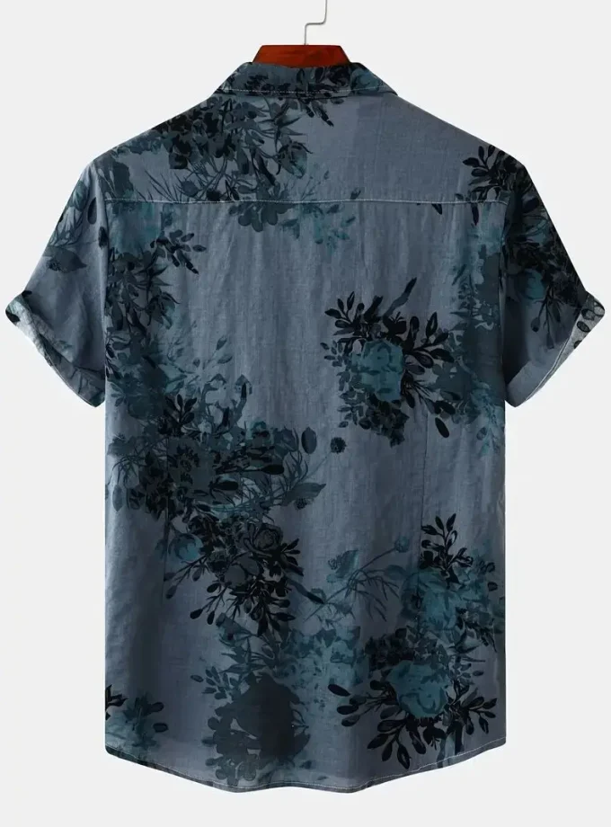 Men's Casual Hawaiian T-shirt with 3D Flowery Pattern Non-Stretch Crew Neck Short Sleeve Summer Clothes