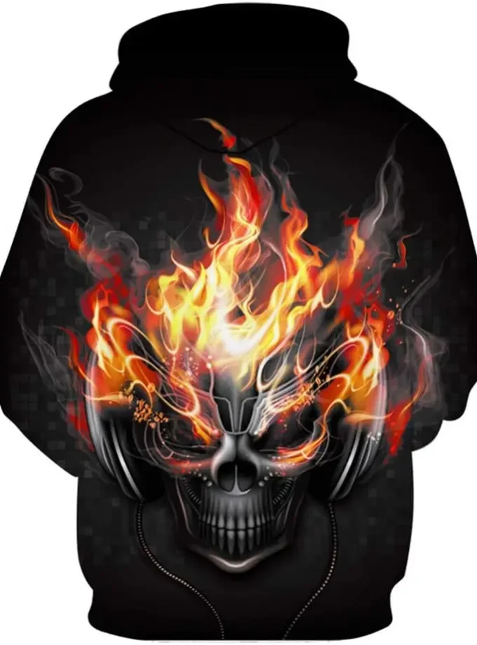Men's Oversized Hoodie with Skull 3D Graphic Print 100% polyester Fleece Sweatshirt Pullover Tops Winter Season with Pocket