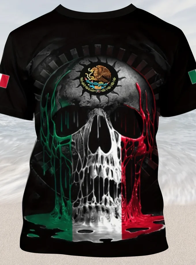Men's Casual 3-D Skull Graphic T-Shirt O-Neck Crew Neck Short Sleeve Medium Stretch Polyester Plus Size O-Neck Design