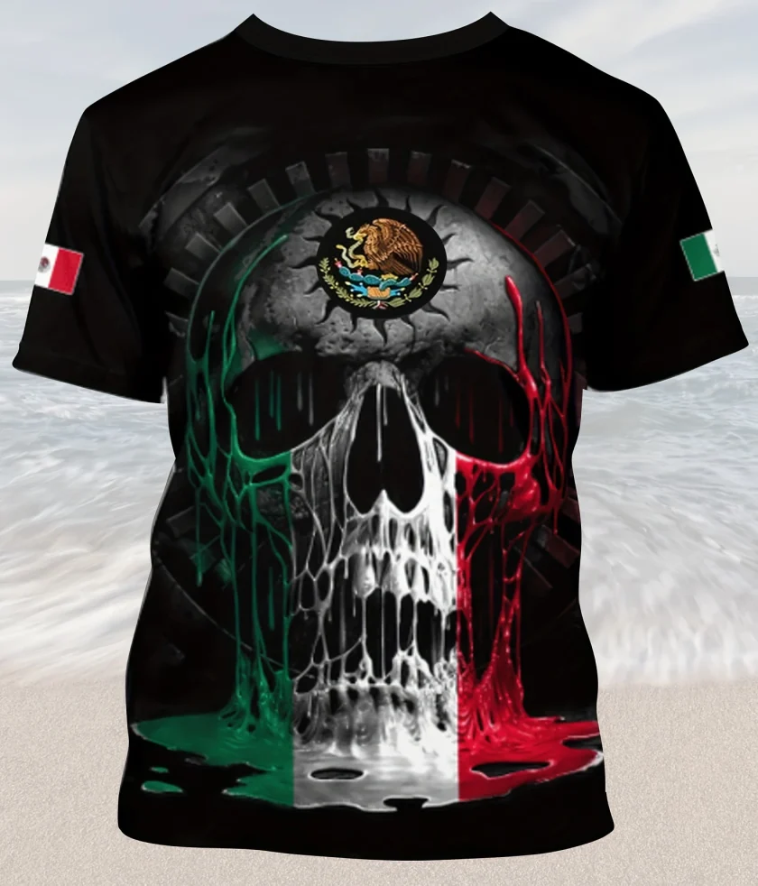 Men's Casual 3-D Skull Graphic T-Shirt O-Neck Crew Neck Short Sleeve Medium Stretch Polyester Plus Size O-Neck Design - Image 2