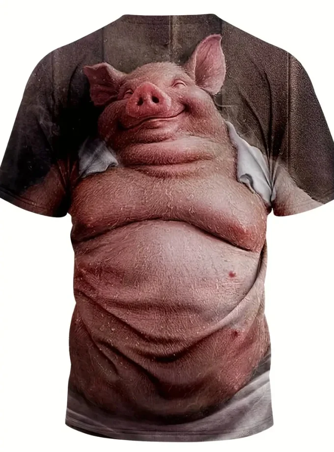 Men's Casual Summer Tops Funny Pig 3D All Print Realistic Graphic T Shirt Short Sleeve Novelty Tees Knitted Neck