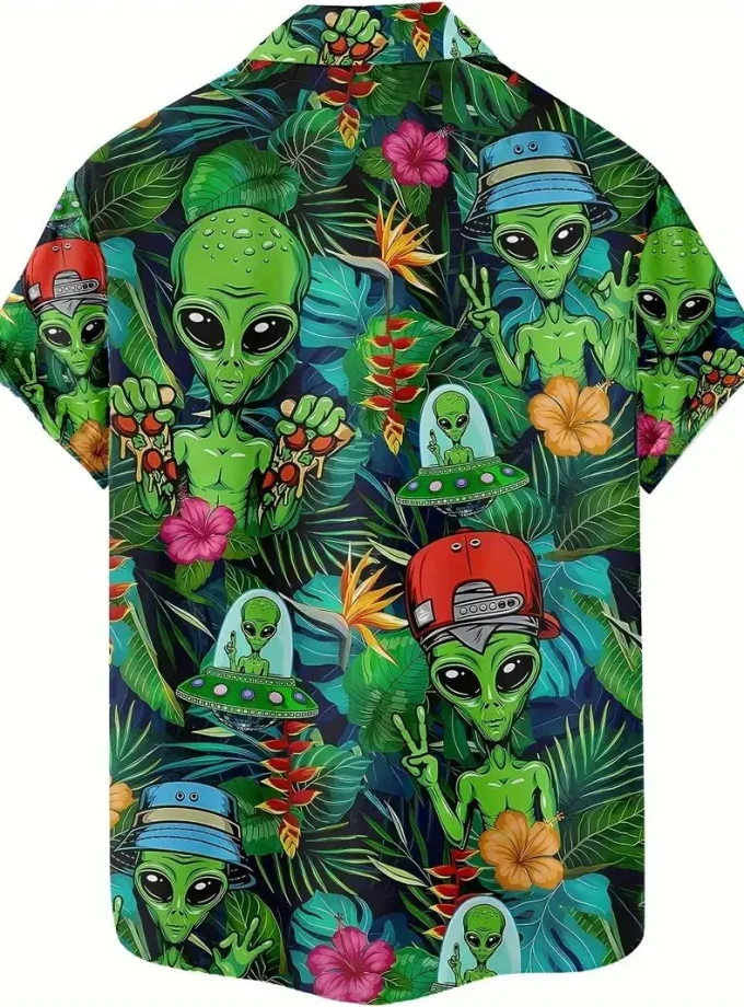 Men's Hawaiian Floral Print Button-Down Shirt Short-Sleeve Summer Vacation Clothing Sustainable Breathable