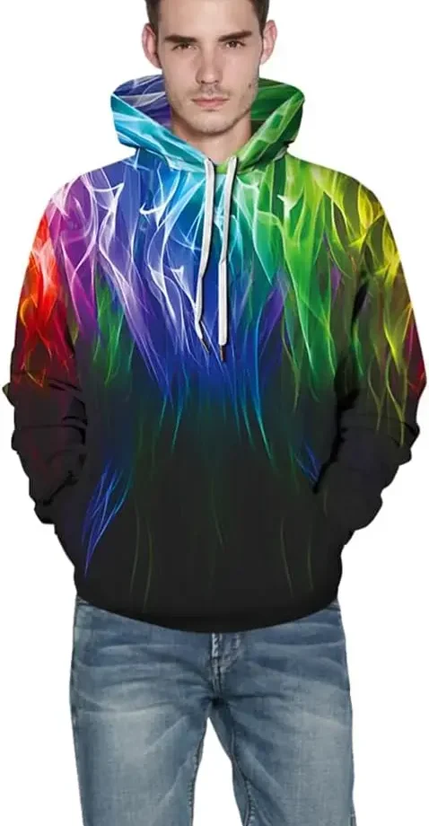 Men's Oversized Pullover Hoodie 3D Printed Solid Pattern Sweatshirt with Pockets Cool Outfits for Winter