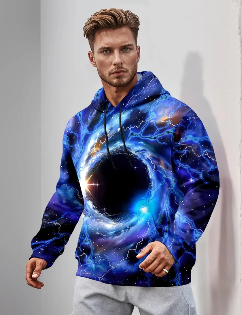 Men's Oversized Pullover Sweatshirt Long Sleeve 3D Galaxy Print Hoodie with Big Pocket Casual Fashion Fabric Material - Image 2