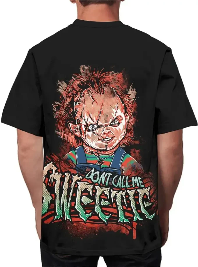 Men's Casual Short Sleeve V-Neck T-Shirt Horror Child Digital Print Crew Neck Tee for Outdoor Knitted Fabric with Pattern