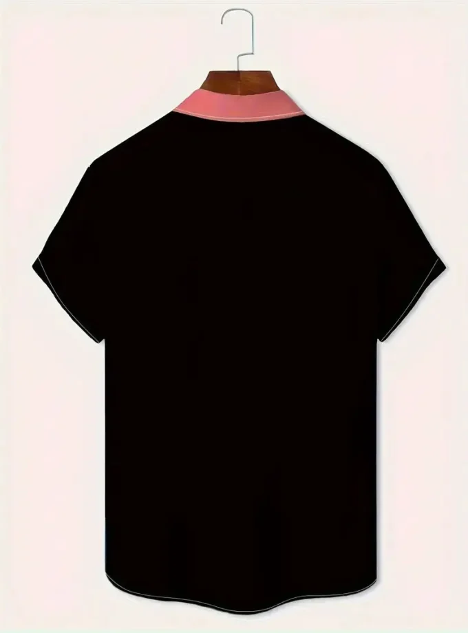 Men's Casual Summer Flamingo Striped Button-Down Shirt Breathable and Sustainable Floral Dress for Vacation and Daily Wear