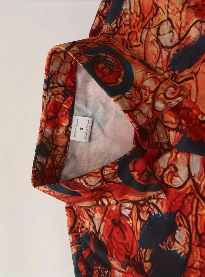 Men's Retro Brick Flowers Print Long Sleeve Shirt Casual Comfy Silk Woven for Spring Fall Anti-Pilling Feature Great Gift Idea