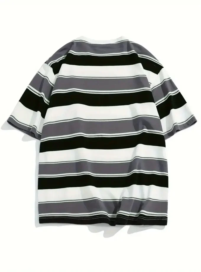 Men's Classic Striped Stylish Casual All-Season Outdoor Comfortable Short Crew Neck All-Winter Wear Cotton Blend T-Shirt