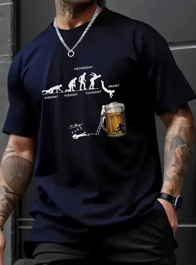 Men's Casual Comfy Crew Neck Graphic Trendy Short Sleeve Top with Fancy Print for Summer Daily Wear Made Knitted Fabric T-Shirt