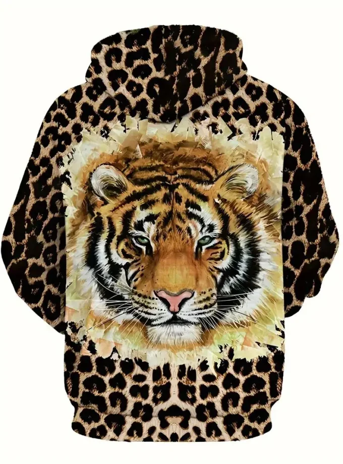 Men's Plus Size Creative Tiger Print Hoodie Soft Breathable Graphic Design Kangaroo Pocket Winter Fall Casual pullover