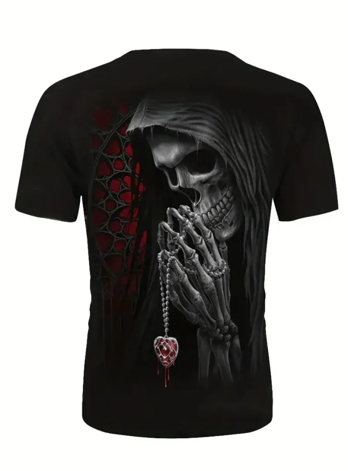 Men's T-Shirts 3D Digital Skeleton Pattern Print V-Neck Pullover Tops Comfortable Short Sleeves